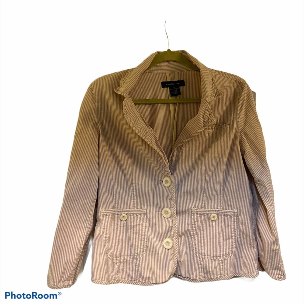 Calvin Klein Striped Blazer Button Front Jacket Multicolor